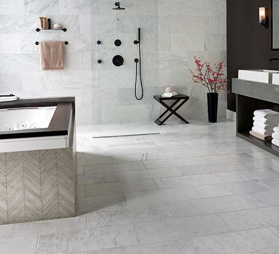 White granite tile in bathroom