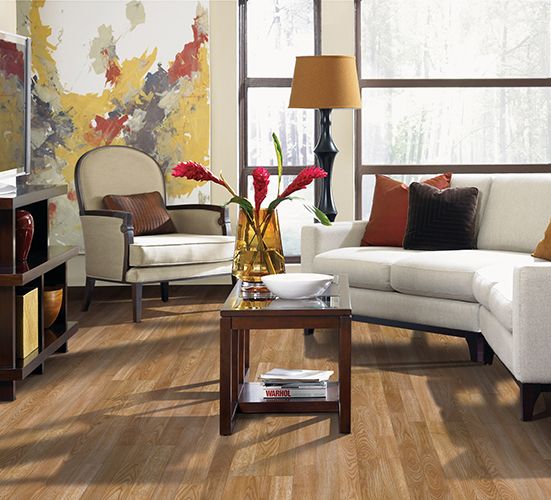 Light brown laminate flooring in a living room